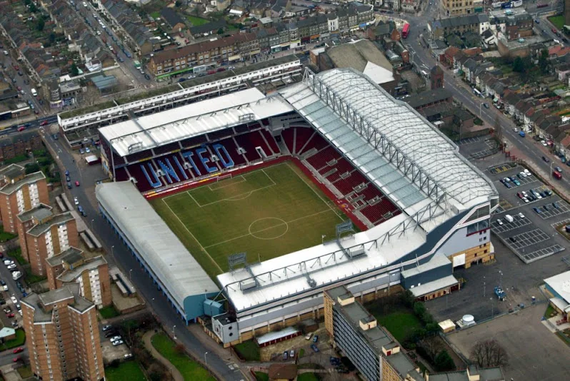 An aerial view of West Ham's Boleyn Ground at Upton Park in east London.